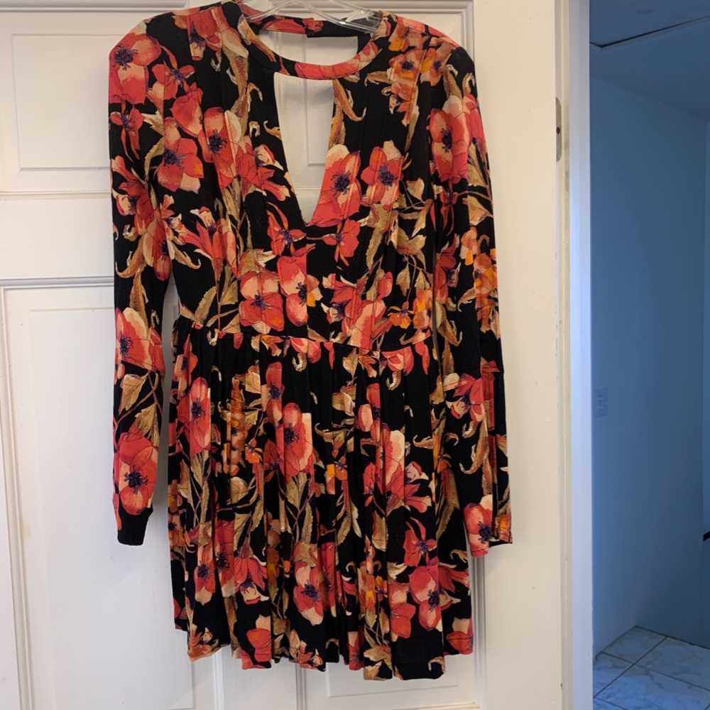 Free People Long Sleeve Floral Boho Dress wPockets